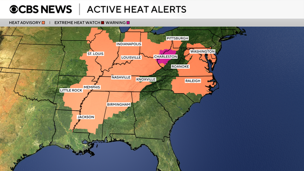 Map shows areas under heat alerts on Thursday, June 26. 