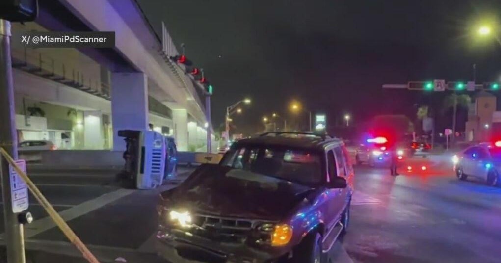 Person hospitalized after rollover crash in Miami - CBS Miami