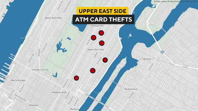 Map showing Upper East Side ATM card thefts 