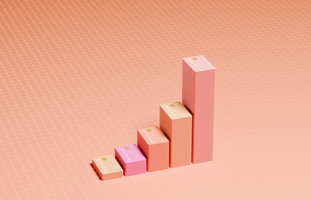 Exponential graph of stacked credit cards 