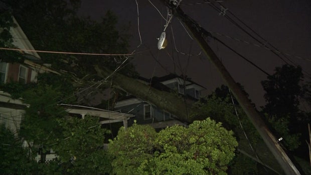 A large tree fallen onto a home 
