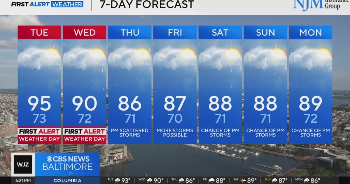 Alert Day on Tuesday for potentially strong storms - CBS Baltimore
