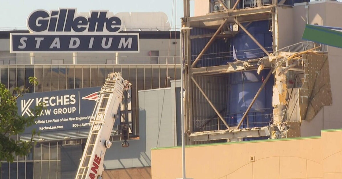 Freedom Wind Tunnel demolition debris catches fire at Patriot Place 