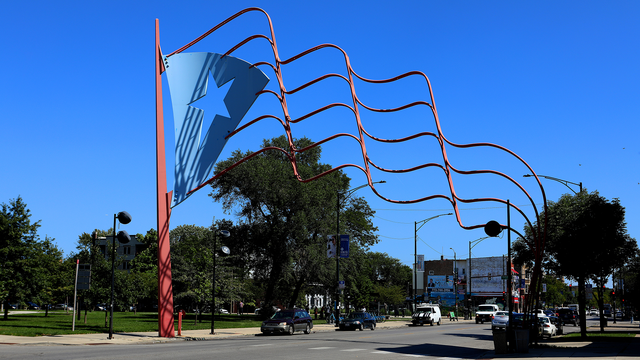 Paseo Boricua Gateway West Flag in Humboldt Park, Chicago. 