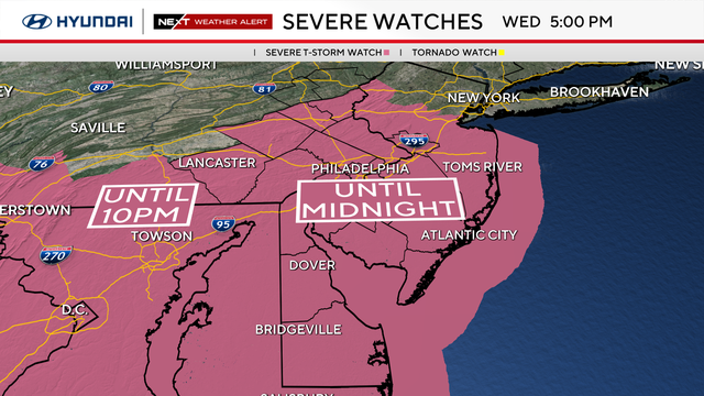 Flood watch in effect across much of the Philadelphia area Wednesday from 5 p.m. to 2 a.m. Thursday 