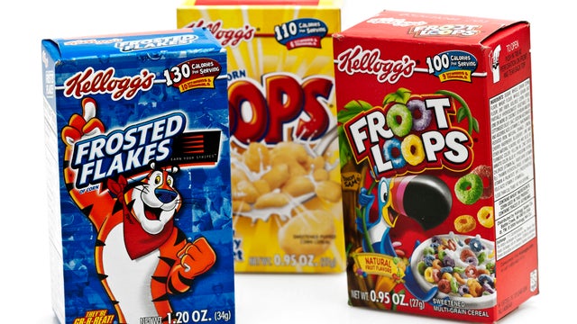 Three boxes of Assorted Kelloggs Cereal 
