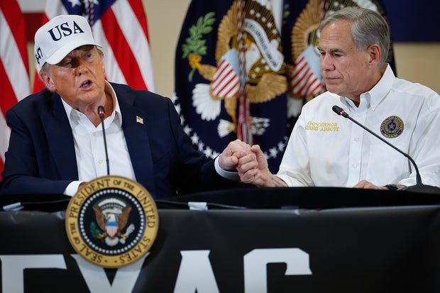 President Trump Tours Devastation In Texas After Deadly Flash Flooding 