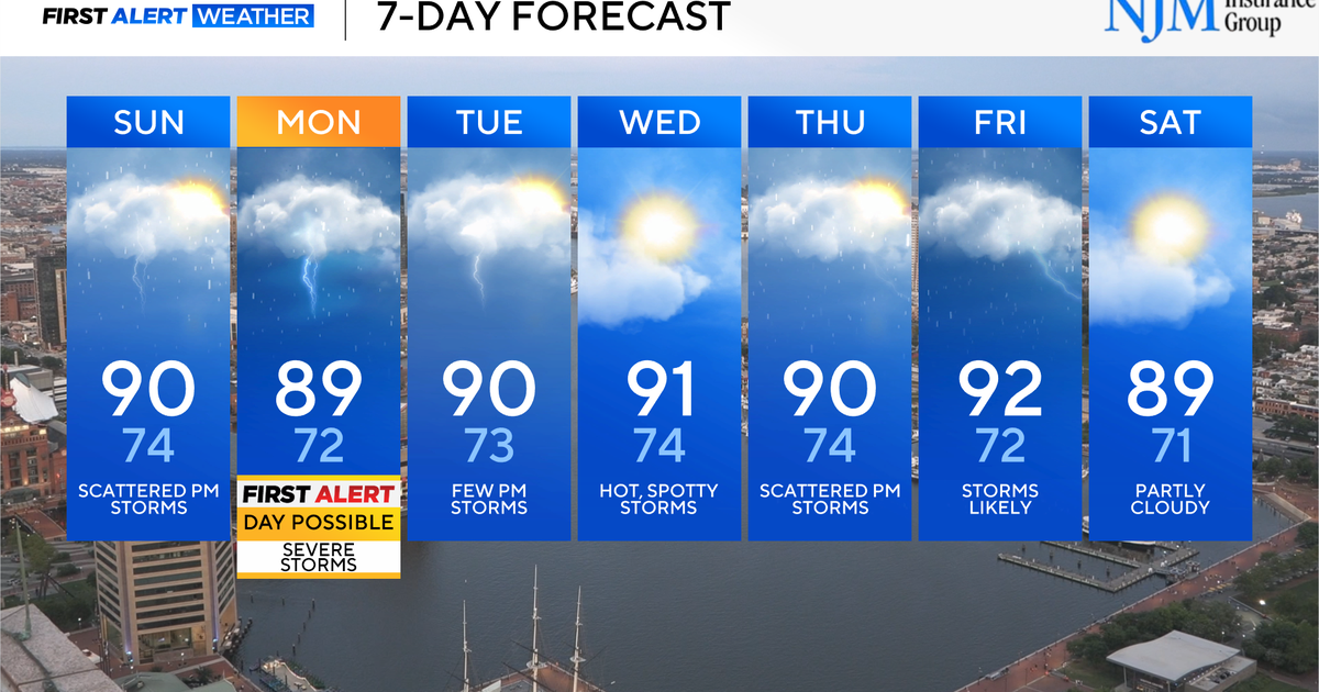 A few summer storms are possible Sunday, followed by a stormier Monday in Maryland 
