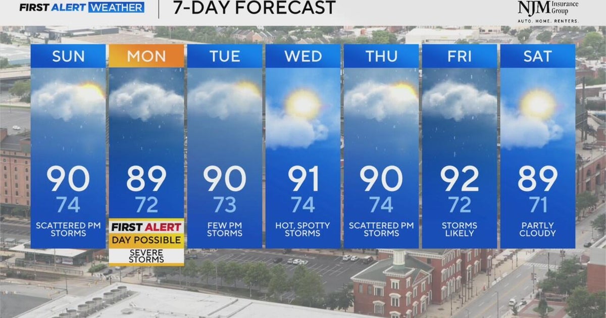 Scattered storms for your Sunday evening, temps peak at 90 - CBS Baltimore