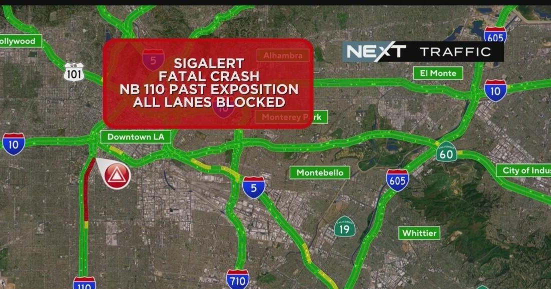 Multiple lanes of the northbound 110 Freeway in Los Angeles closed after fatal crash 
