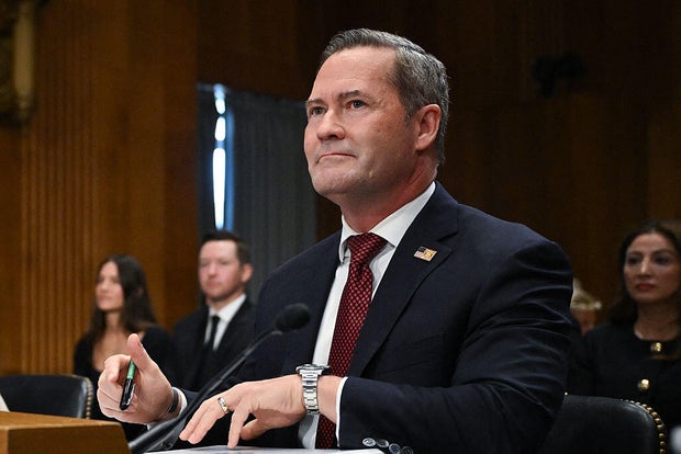 Mike Waltz takes his seat at the start of a Senate Foreign Relations Committee hearing on his nomination to be U.S. ambassador to the United Nations on Capitol Hill in Washington, D.C., on July 15, 2025. 