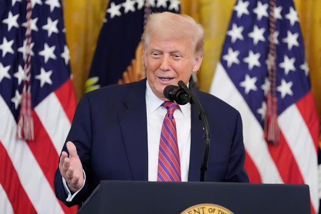 President Trump speaks at an event for the signing of the GENIUS Act, a bill that regulates stablecoins, a type of cryptocurrency, in the East Room of the White House on Friday, July 18, 2025. 