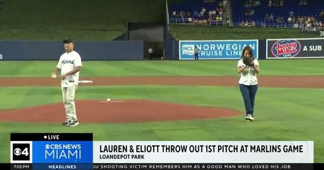 Lauren Pastrana, Eliott Rodriguez throw out first pitch at Miami Marlins game