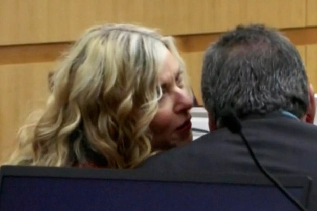 In this image taken from video, Lori Vallow Daybell, left, speaks to her advisory counsel during her sentencing hearing on two murder conspiracy convictions in Phoenix on July 25, 2025. 