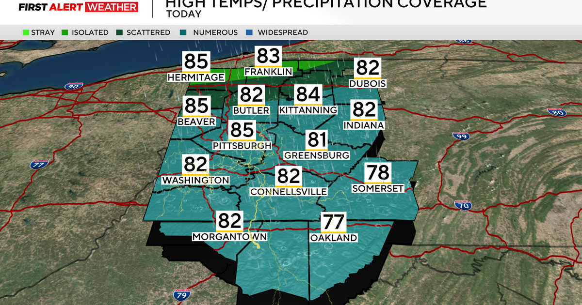 Scattered to numerous storms expected today for the Pittsburgh area 