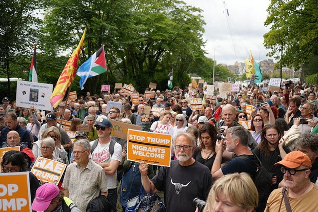 Rally outside U.S. Consulate in Edinburgh ahead of U.S. President Donald Trump's vsit to Scotland 