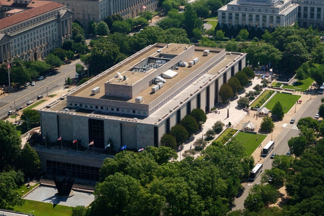The Smithsonian Institution's National Museum of American History is seen from the Washington Monument on June 19, 2025 in Washington, DC. 