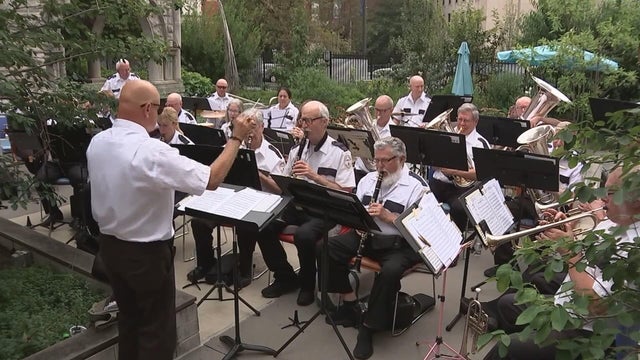 The band performs outside at the West Philadelphia Ronald McDonald House 
