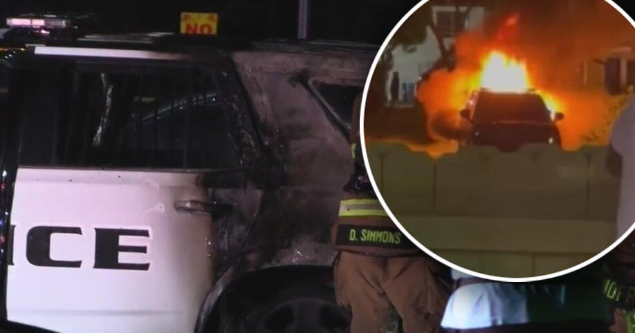 Video shows flames tearing through Hollywood police SUV as 911 call captures incident