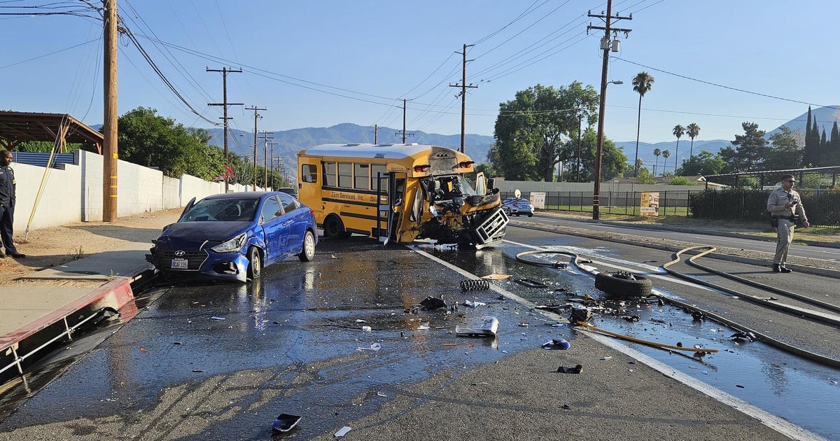 School bus catches fire after crash in San Bernardino County 