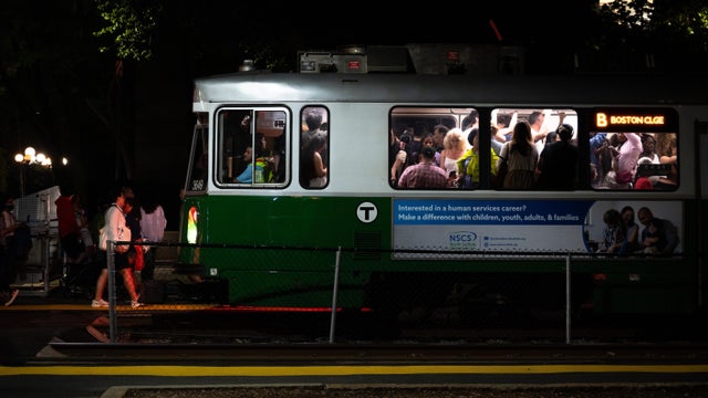 Crowded MBTA Train 