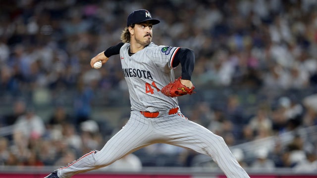 Joe Ryan #41 of the Minnesota Twins pitches during the first inning against the New York Yankees at Yankee Stadium on August 13, 2025 in New York City. 