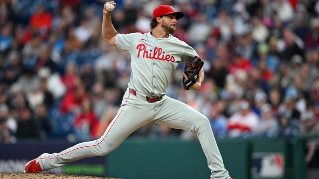 Aaron Nola of the Phillies throws a pitch during the fourth inning against the Cleveland Guardians at Progressive Field on May 9, 2025 