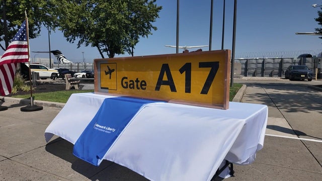 Gate A17 sign on a table 