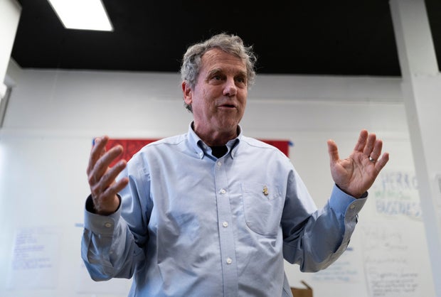 Sen. Sherrod Brown addresses volunteers at a campaign office on November 4, 2024 in Cleveland Heights, Ohio. 