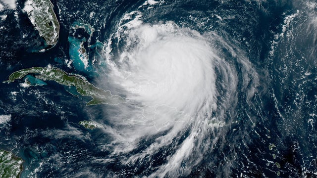 A satellite image shows Hurricane Erin at 3:10 p.m. EDT, Aug. 18, 2025. 