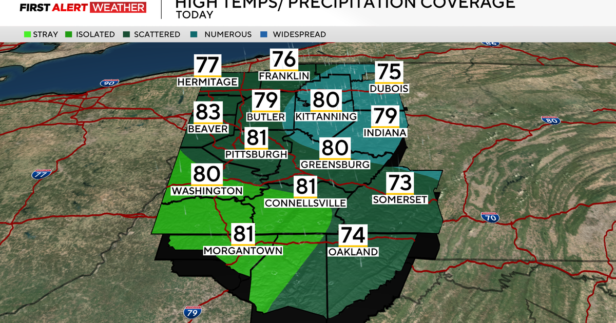 Cooler temperatures and stray showers move into the Pittsburgh area on Wednesday 