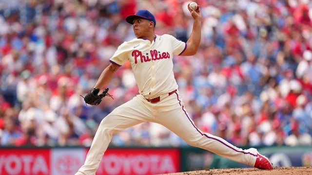 Philadelphia Phillies pitcher Ranger Suárez throws the ball during the fourth inning of a baseball game against the Washington Nationals on Aug. 24 