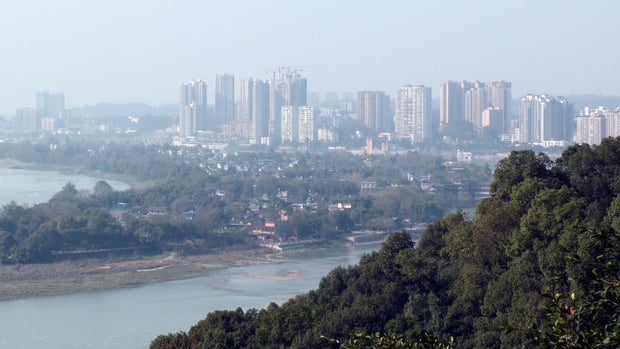 Leshan Skyline And Rivers View From Giant Buddha.Sichuan Province.China 
