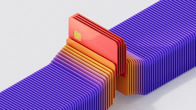Digitally generated image of colored credit cards 
