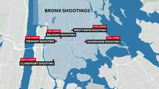 Map of shootings across the Bronx 