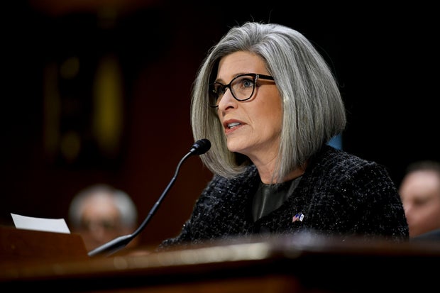Sen. Joni Ernst, a Republican from Iowa, speaks during a Senate Intelligence Committee confirmation hearing in Washington, DC, US, on Thursday, Jan. 30, 2025. 