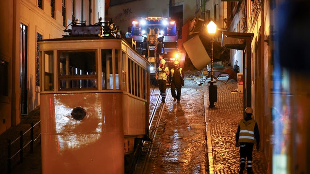 Aftermath of the Gloria Funicular accident in Lisbon 