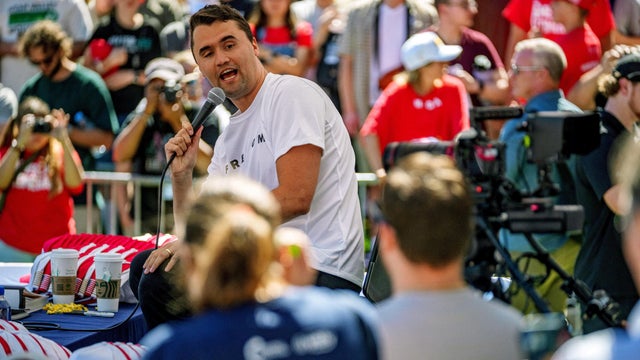 U.S. right-wing activist and commentator Charlie Kirk appears at a Utah Valley University speaking event in Orem, Utah, Sept. 10, 2025. 