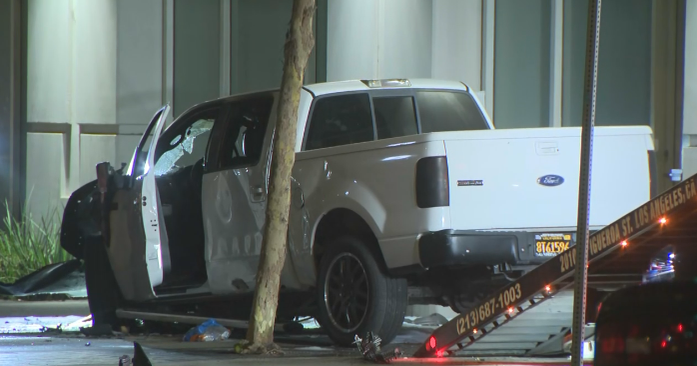 Alleged DUI driver hits car, pedestrians in fiery downtown Los Angeles ...