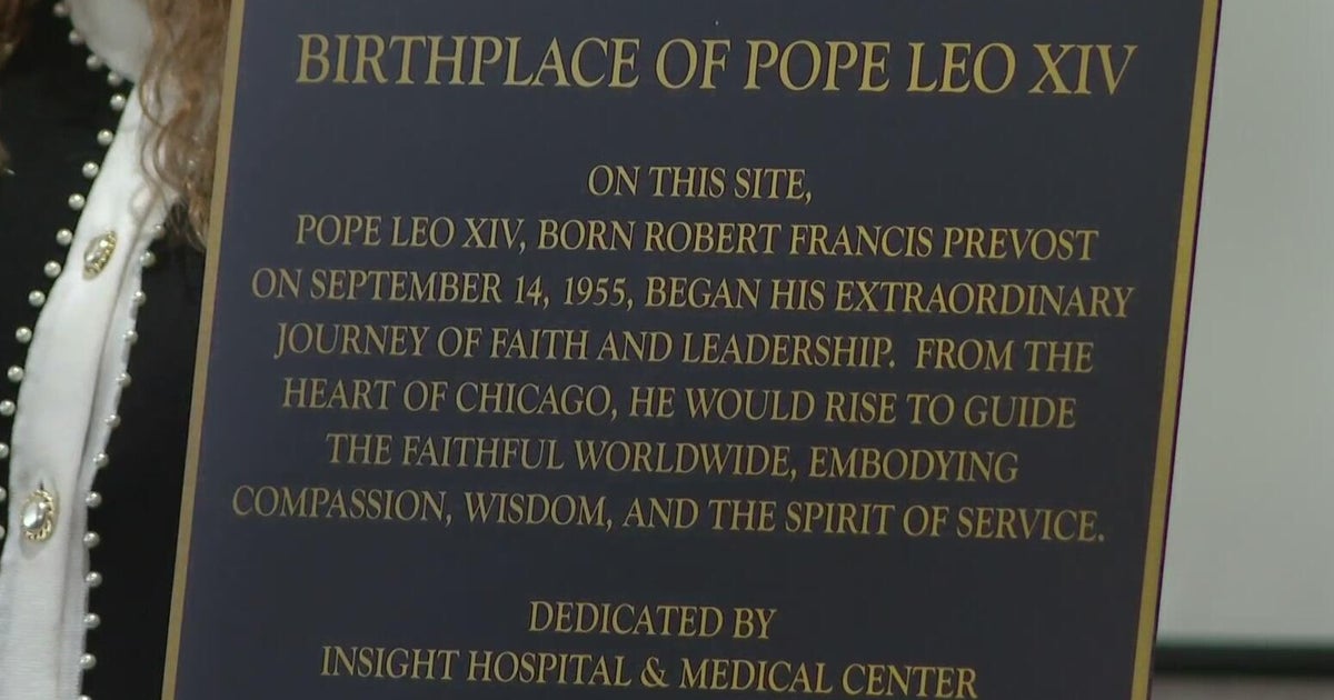 cbsnews.com - Noel  Brennan - New plaque dedicated to Pope Leo XIV on display at Insight Hospital and Medical Center