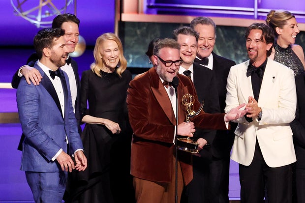 Seth Rogen accepts the Emmy Award for Outstanding Comedy Series for "The Studio" 