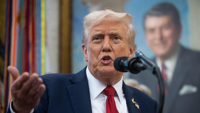 President Trump speaks in the Oval Office of the White House in Washington, D.C., on Sept. 30, 2025. 