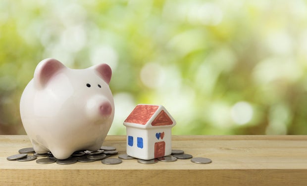 piggy bank save money for house , saving money concept 