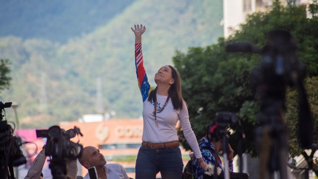 Venezuelan Opposition Leader Machado Is Intercepted After Joining Anti-government Protest 