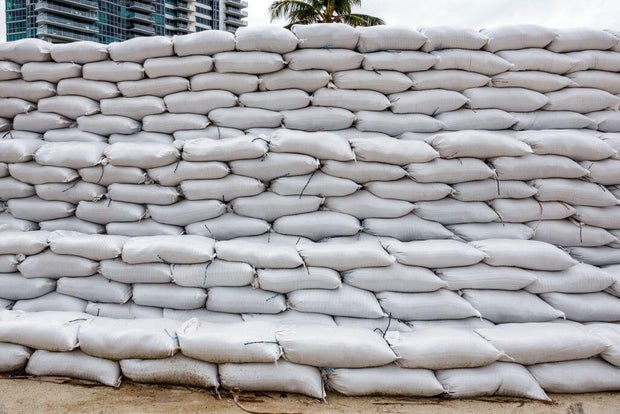Miami Beach, stacked sandbags