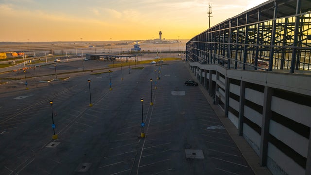 Airport parking garage sunset 