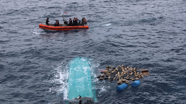 U.S. Coast Guard Cutter Seneca recovers bales of cocaine after drug smuggling interdiction 