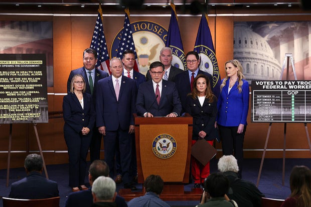 House Speaker Mike Johnson of Louisiana speaks at a news conference on the government shutdown at the U.S. Capitol in Washington, D.C., on Oct. 15, 2025. 