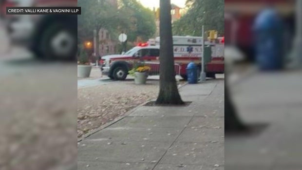 Ambulance blocked from entering a street by planters and barriers 