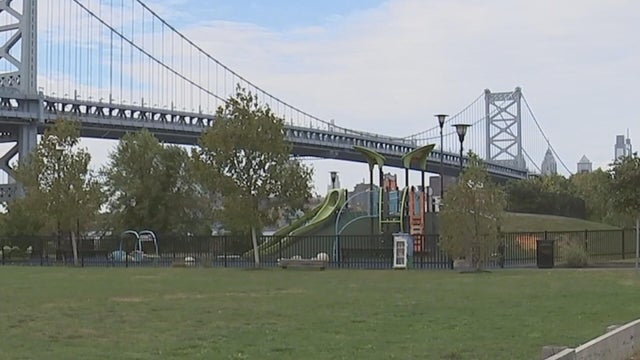 A small playground near the Benjamin Franklin Bridge on the Camden waterfront 